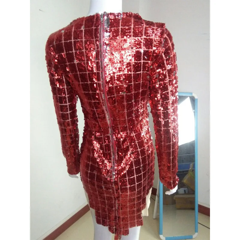 Новинка 2018 модное красное платье с блестками сексуальное круглым вырезом и