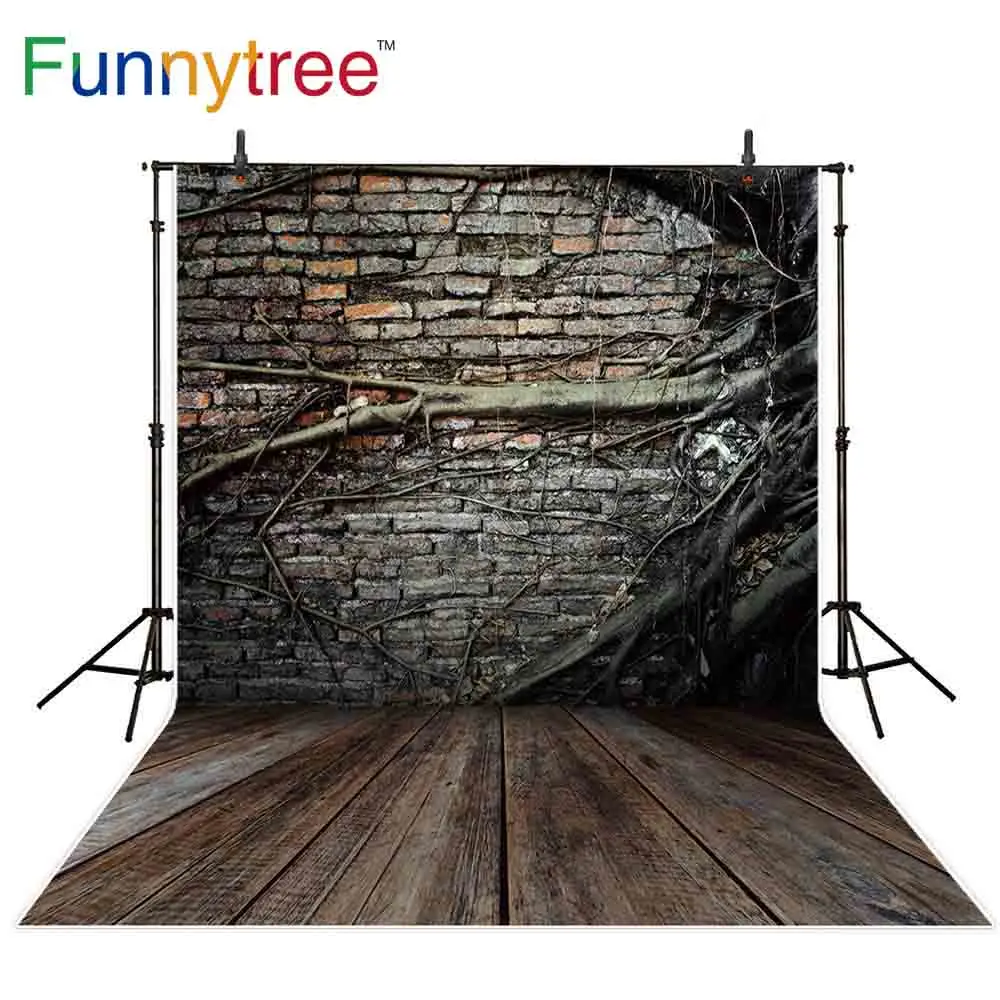 Фотофон Funnytree для фотостудии винтажная старая кирпичная стена корень деревянный