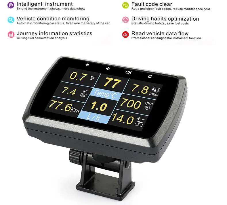 Автомобильный манометр OBD2 с держателем, измеритель скорости движения, цифровой дисплей температуры воды