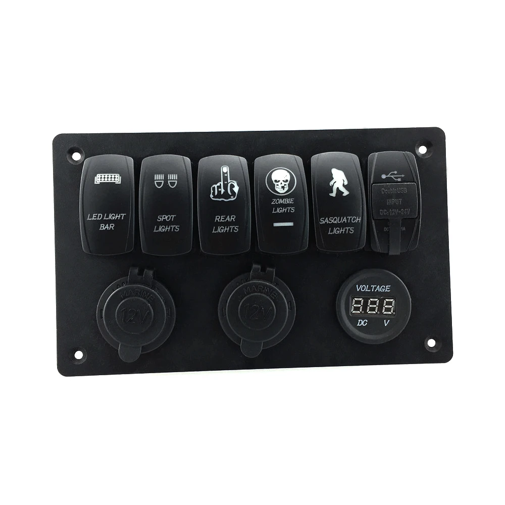 Iztoss Digital Voltmeter+dual USB + Power Outlet Socket * 2 blue voltmeter aluminum Flush Mount 6 gang rocker switch Panel | Автомобили и