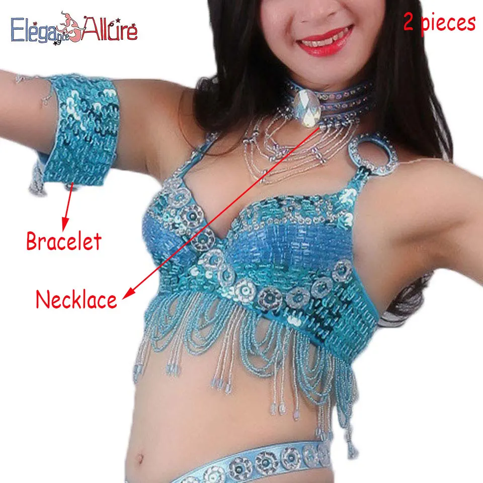 Blue 2pcs NBC E&A, 2 шт., женский костюм для танца живота, комплект для выступлений, набор для танца живота, модный топ, пояс, ожерелье, браслет, юбка, Одежда для танцев - Цвет: Blue 2pcs NBC