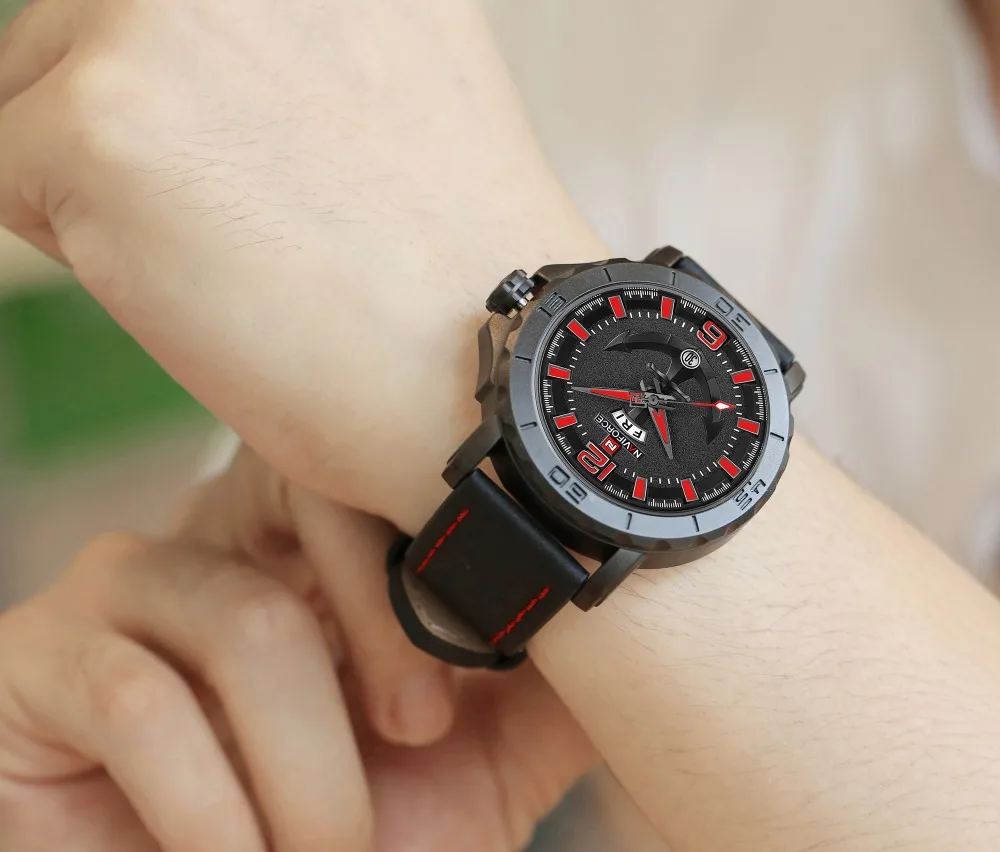 NAVIFORCE спортивные водонепроницаемые креативные часы люксовый бренд кварцевые часы кожаный ремешок Календарь модные часы для мужчин Relogio Masculino