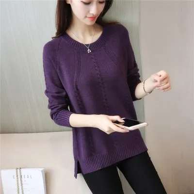 SexeMara Autumn Women Casual Sweates Wind Harajuku 2018 New Warm O-neck Long-sleeved Knitted Jumpers Split Fork Twist Sweater | Женская