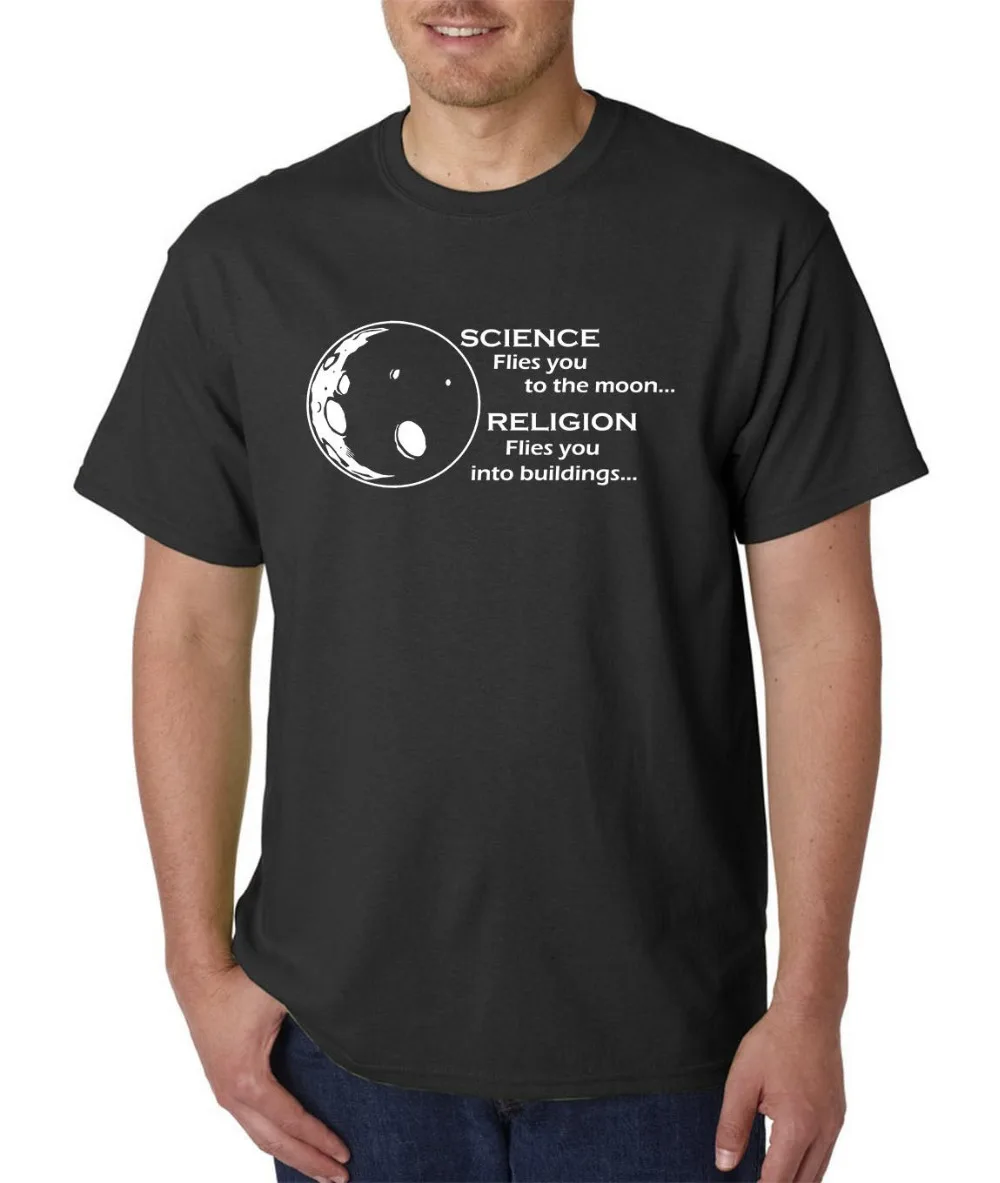 Футболка Science Fly You To The Moon Religion Into Buildings Atheist Agnostic недорогие футболки с принтом на