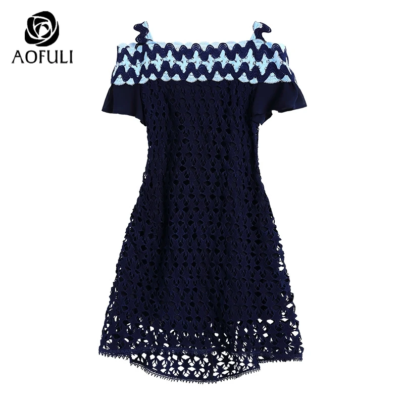 Размер S элегантные открытые кружевные платья с вышивкой и волнистыми полосками