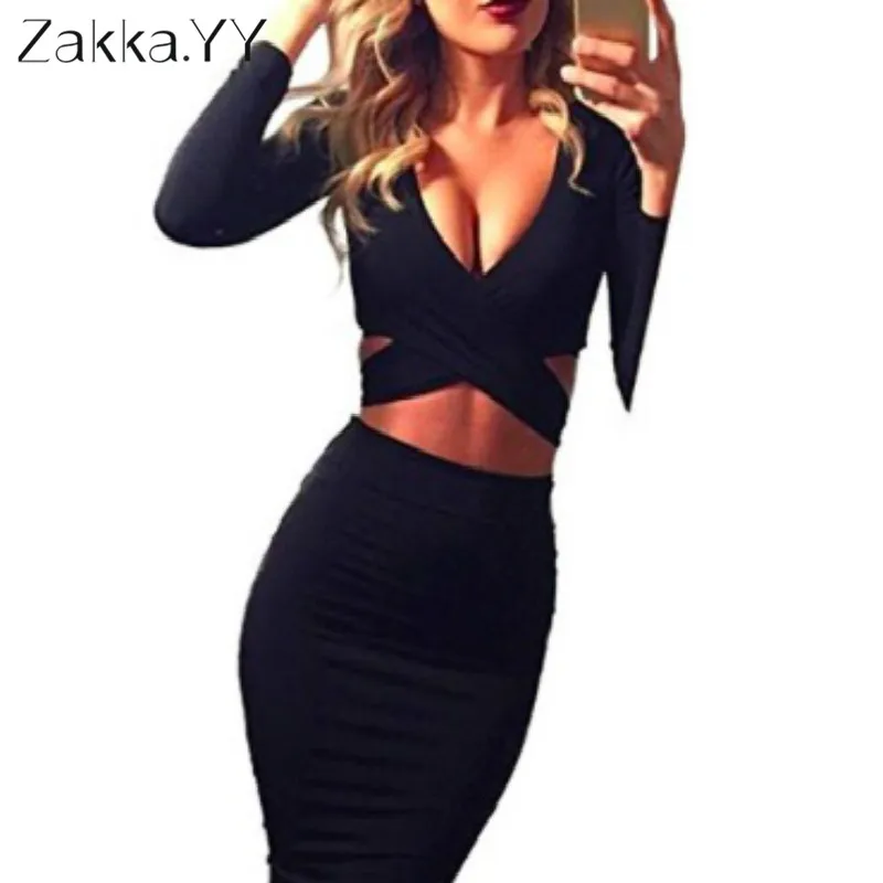 Пикантные женские с длинным рукавом Cut-out бинты Bodycon Клубная одежда Платье 2018