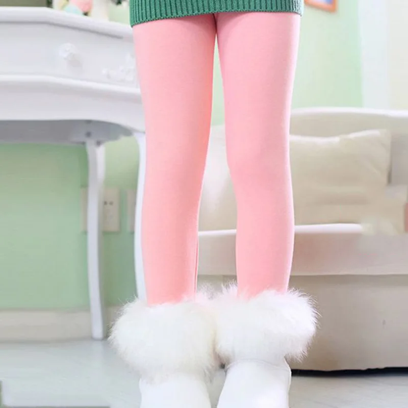 Light plate pink Autumn Winter New Girls Leggings Cotton Velvet Warm Candy Color Girl Casual Pants 4-11 Year Children Pants - Цвет: Light plate pink