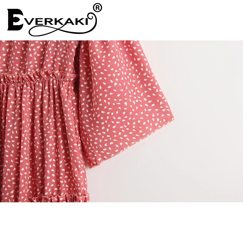 Everkaki/летнее платье в горошек с коротким рукавом и v образным вырезом сексуальное