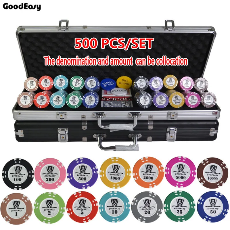 100-500PCS/SET 15.5g AOM Poker Chips Sets Clay Casino Chips Texas Hold'em Poker Sets With Metal Box Table Button Set