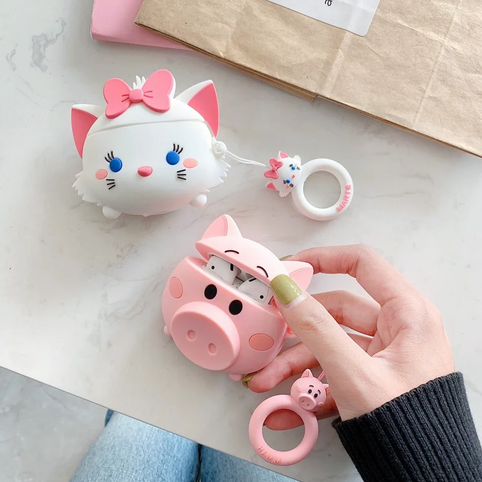 Чехол для наушников s для AirPods чехол 3D милый кот поросенок мультфильм для Apple Air Pods Защитная крышка для Earpods чехол для наушников кольцевой ремешок
