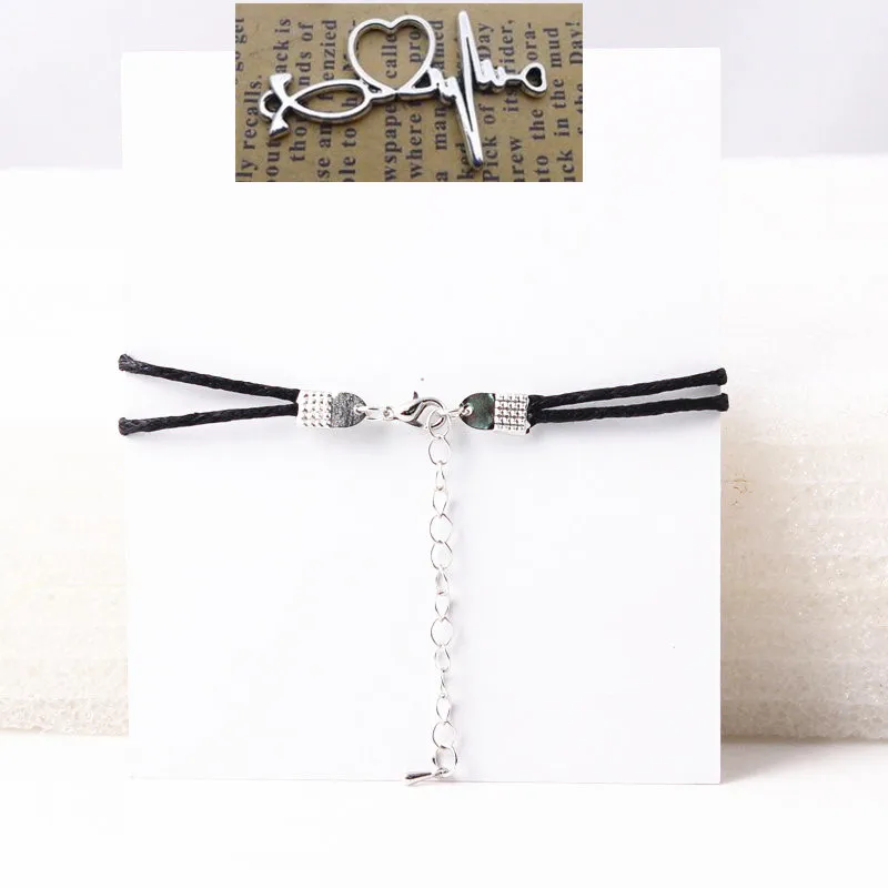 Rope same as pic Волна сердце браслет романтическая кардиограмма любви браслет с сердцебиением красный шнур Wish Card женские ювелирные изделия - Окраска металла: Rope same as pic