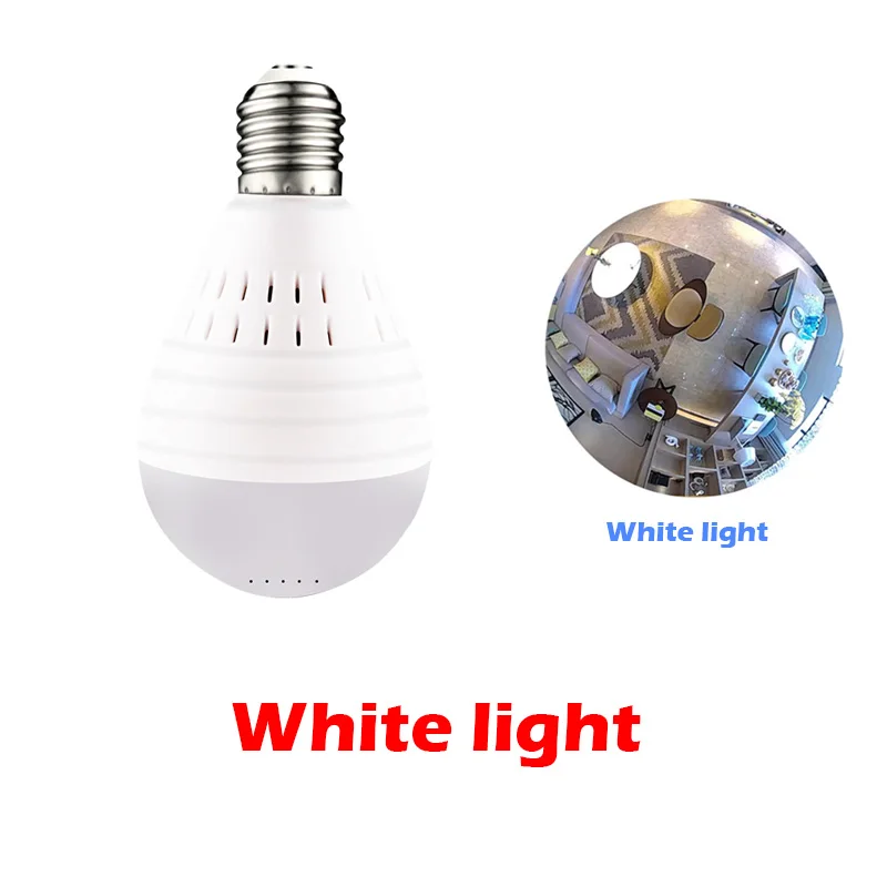 White light 360 градусов, лампа «рыбий глаз», Wifi, IP мини камера, 960 P, беспроводная камера для домашней безопасности, панорамная камера ночного видения, видеокамера, поддержка TF карты - Цвет: White light