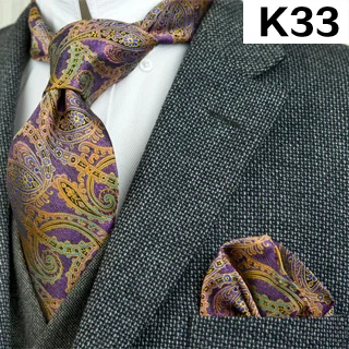 K33set В полоску, в клетку, в горошек, с цветочным узором из мужских галстуков галстуки галстук комплекты платок носовой платок шелковый галстук из жаккардовой ткани - Цвет: K33set