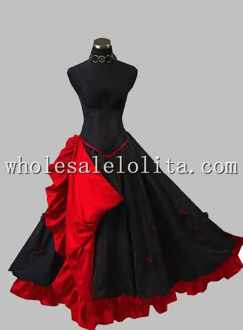 Бесплатная доставка готическое Черное и Красное длинное платье принцессы без