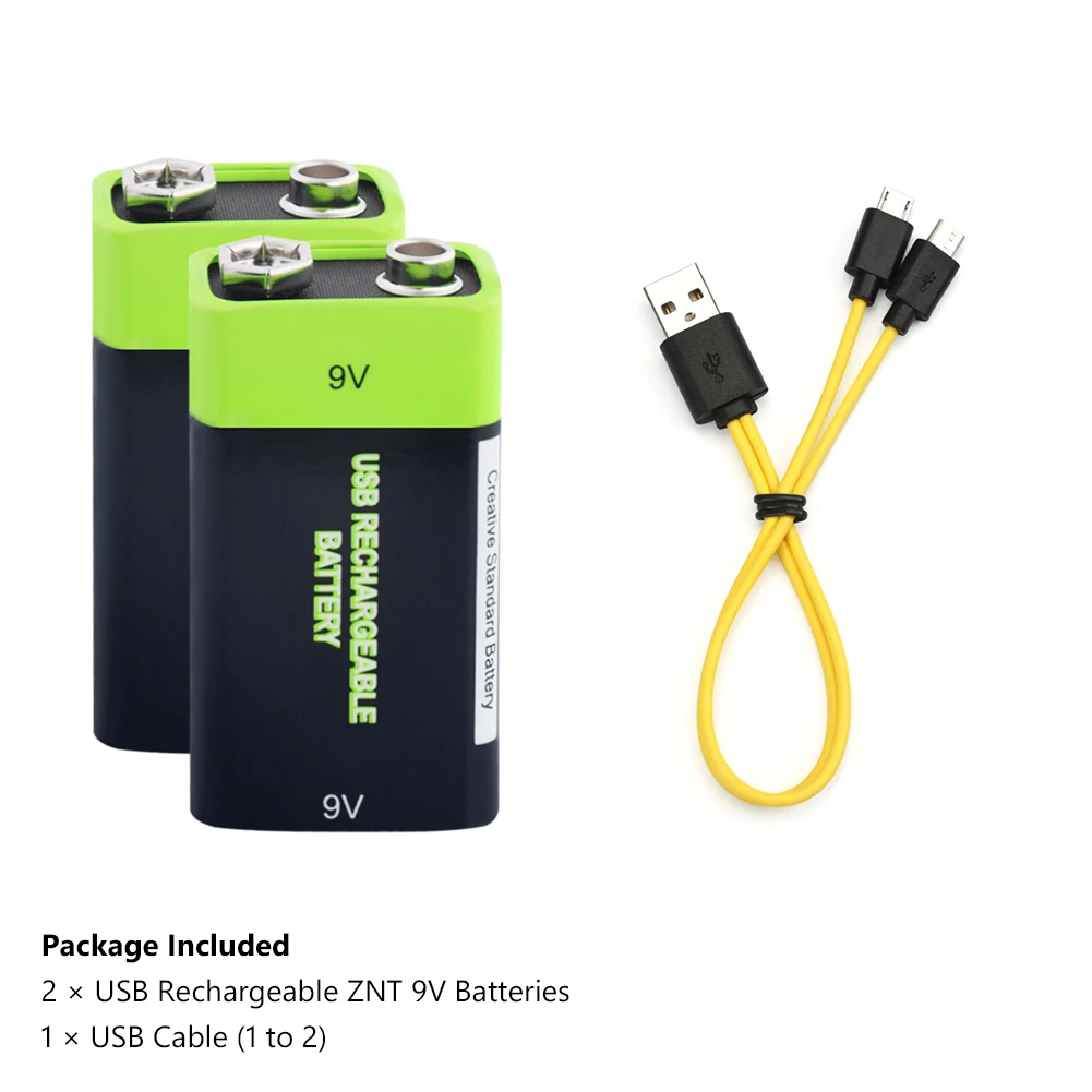 2pcs with usb cable 2 предмета 9v Перезаряжаемые ZNT Батарея 9 V заряжается от USB, литий-ионный аккумулятор литий-полимерные батареи длительный срок службы с микро USB кабель Зарядное устройство - Цвет: 2pcs with usb cable