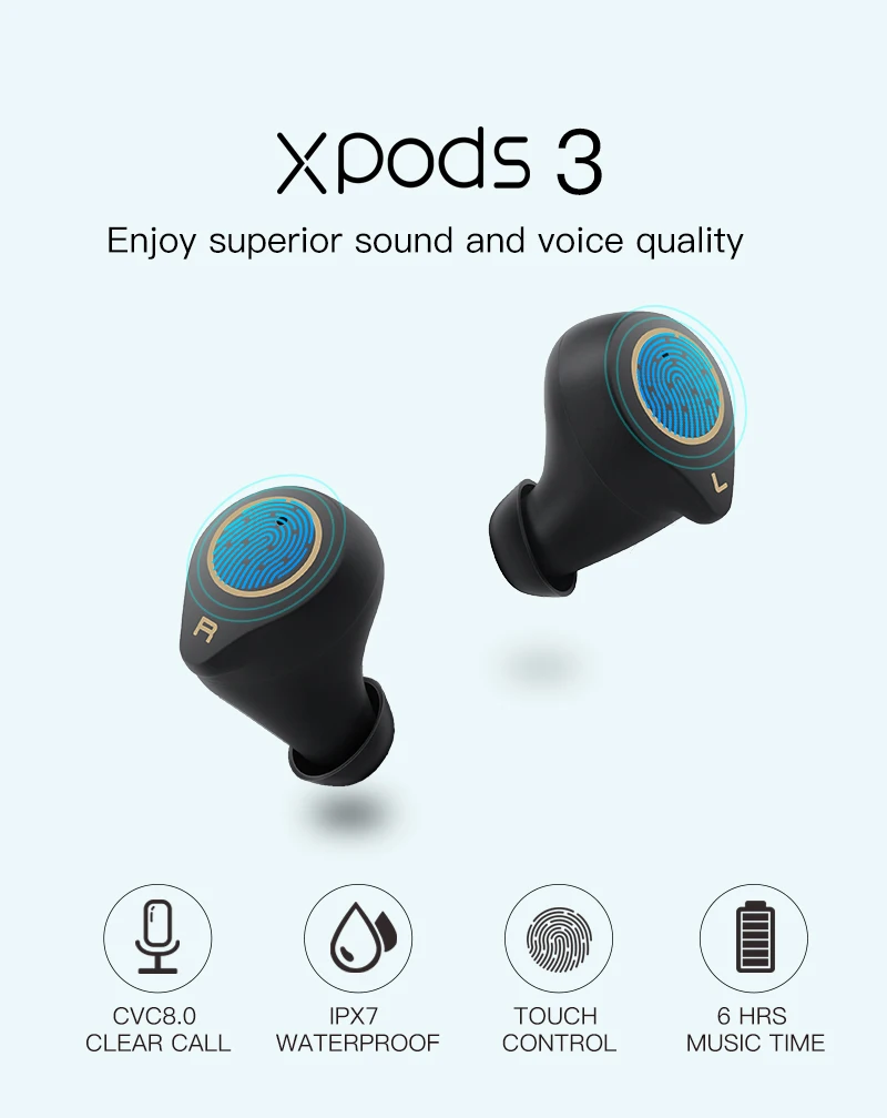 TWS Bluetooth наушники V5.0 CSR чипы спортивные истинные беспроводные вкладыши стерео HIFI