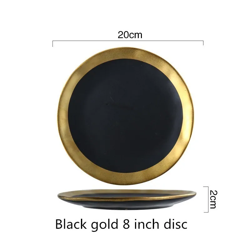 Black 8 inch disc Золотая керамическая посуда Оригинальное одноцветное цветное блюдо чаша для завтрака домашняя тарелка керамическая чаша - Цвет: Black 8 inch disc