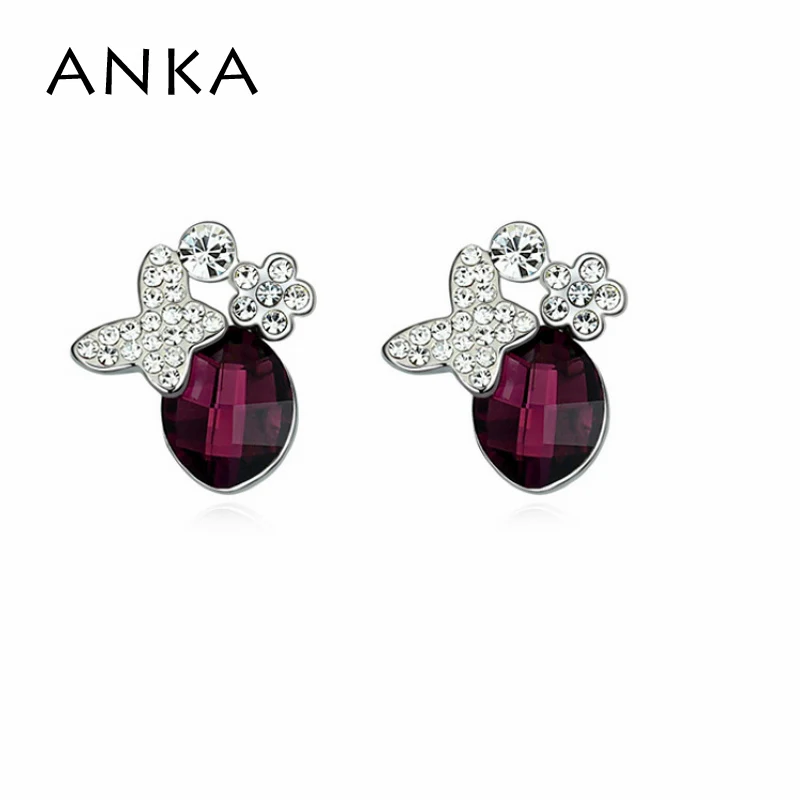 Женские серьги-гвоздики с бабочкой и цветком кристаллами #102766 | Украшения