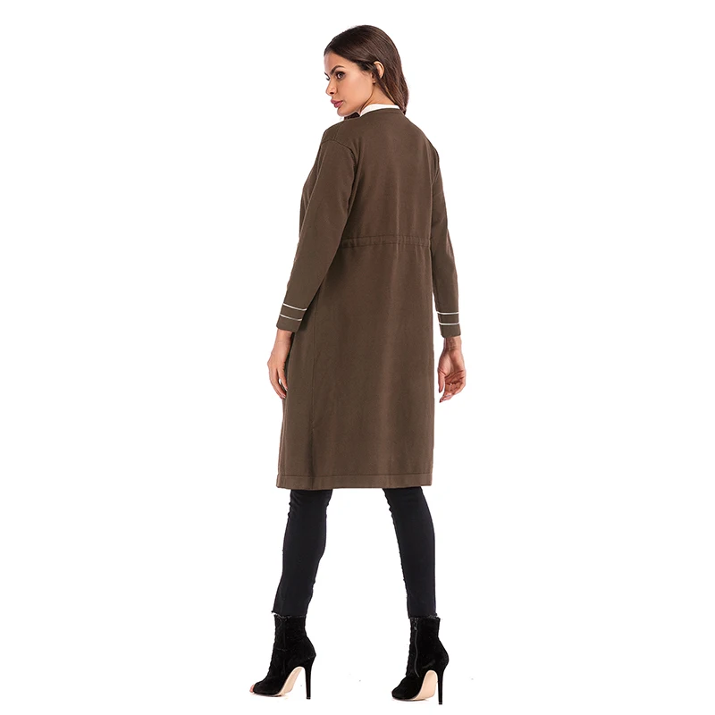 Модный популярный тонкий длинный вязаный кардиган с поясом в европейском и