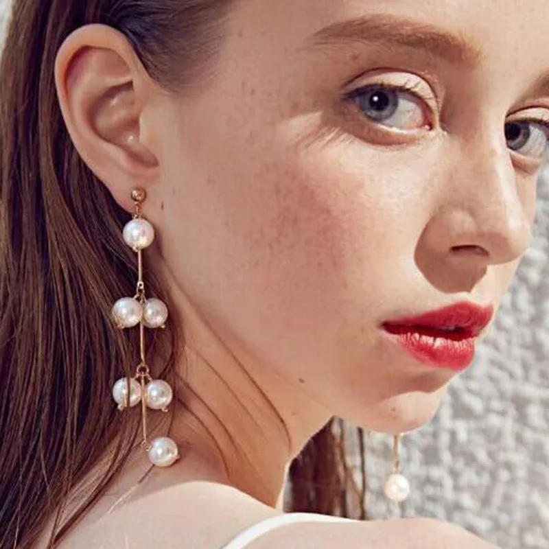 

Trendy Long Faux pearl Dangle Earrings For women Fashion Simulation pearls Wedding Tassel Earring Jewelry
