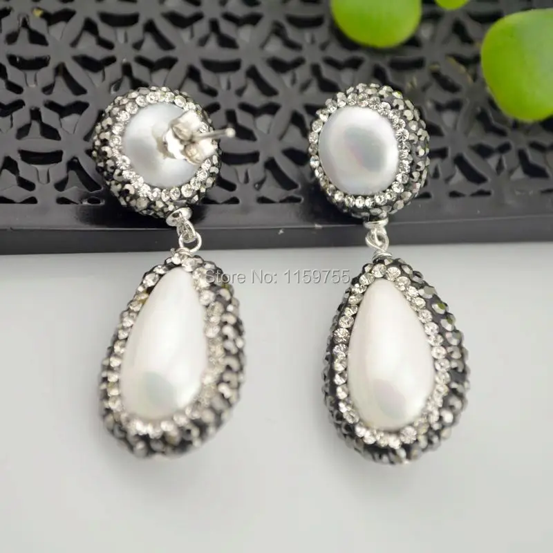 Очаровательные 4 пары серьги-подвески с натуральным жемчугом кристаллами