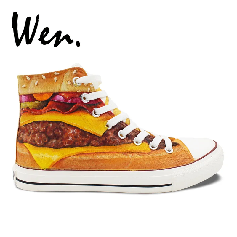 

Wen Hand Painted Shoes Design Custom Hamburger Men Women's High Top Canvas Sneakers Christmas Gifts