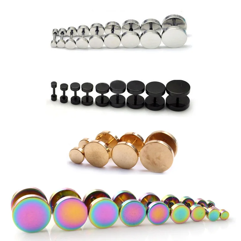 

Alisouy 1 piece Black Stainless Steel Fake Cheater Ear Plugs Gauge Body Jewelry Pierceing Earring For Men