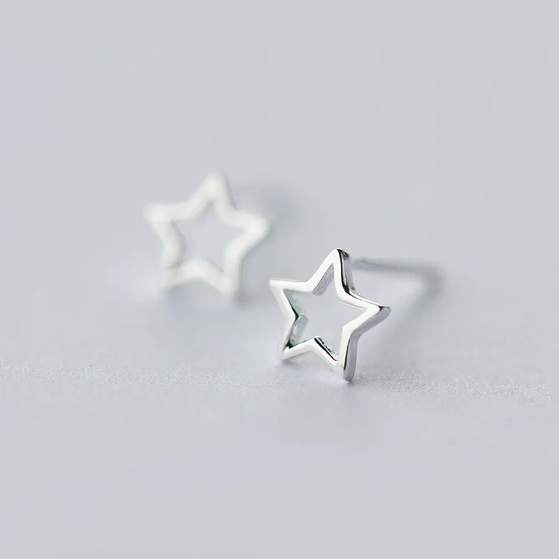Женские серьги-гвоздики с полой звездой из стерлингового серебра 925 пробы