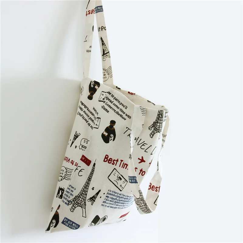 Сумка-тоут YILE из хлопка и льна многоразовая сумка через плечо с принтом Эйфелевой