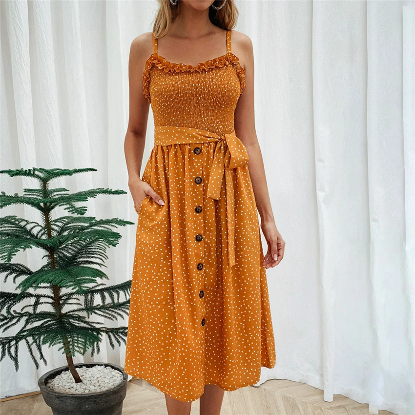Holiday Print Casual Dresses Ladies Summer Dress 2019 Fashion Polka Dot Women Elegant Ruffle Clothes Vestidos | Женская одежда