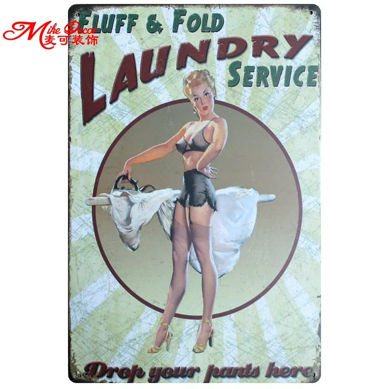[Mike86] услуги прачечной леди Олово знак Настенные обои под Металл живопись плакат