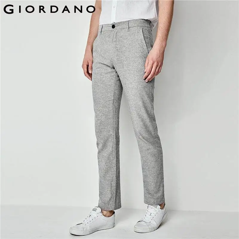 Giordano Мужские штаны из льна и хлопка Pantalon Homme карманы на молнии пуговицах