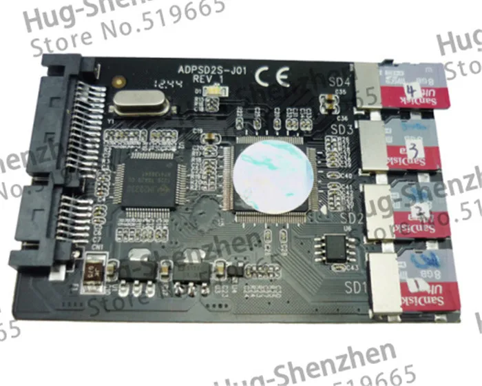 

2pcs Free shipping New 4 Micro SD TF Card to 22pin SATA adapter card 2.5" hdd enclosure with RAID 0 Multi TF cards to SATA