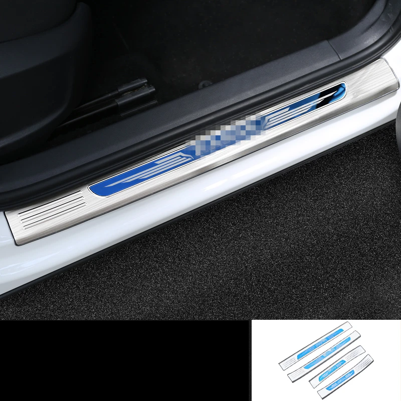 Exterior blue logo For SKODA KAROQ stainless steel welcome pedal refires door sill strip parts Interior decoration Auto Accessories - Цвет: Exterior blue logo