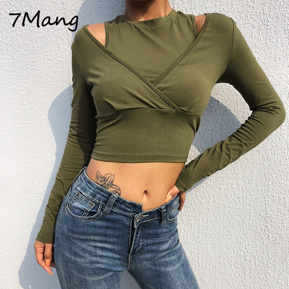 Женская укороченная футболка с длинным рукавом 7 Mang повседневная короткая