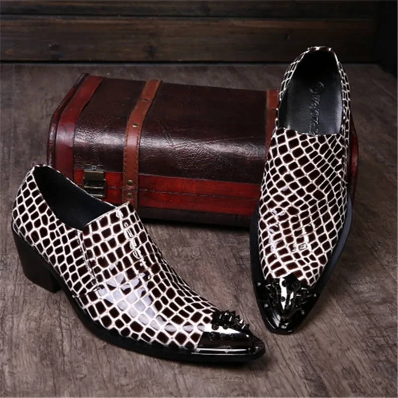 Итальянская мужская обувь Кожаные Деловые костюмы с острым металлическим носком