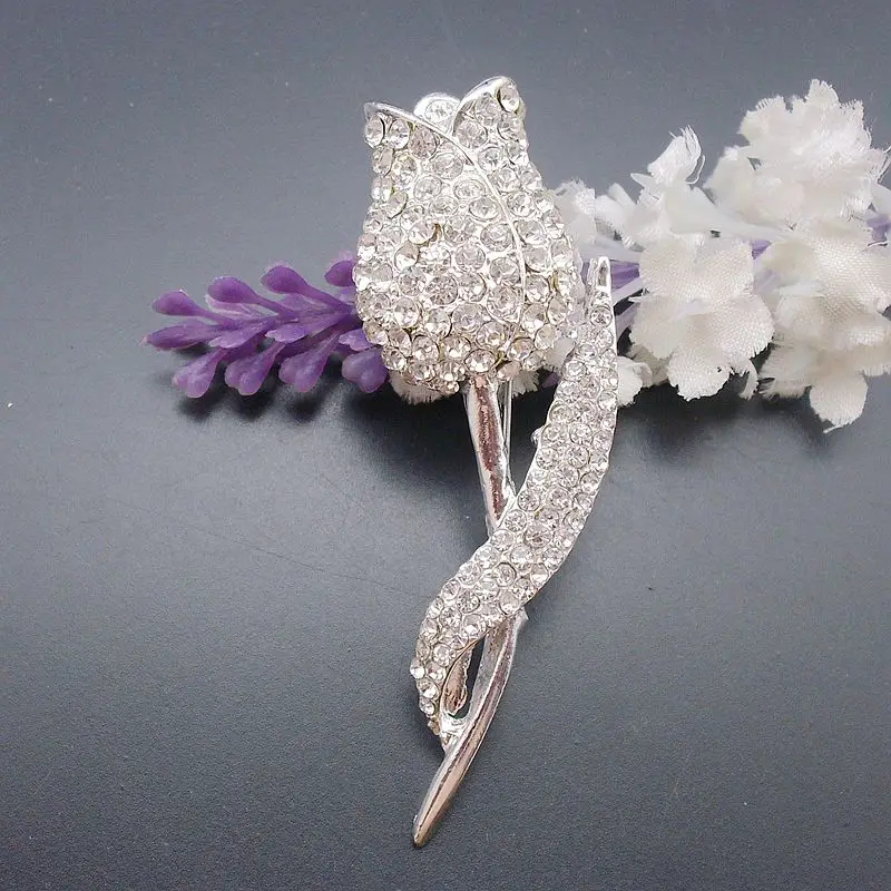 1 шт. блестящая Красивая Посеребренная Цветочная прозрачная стразы брошь в виде