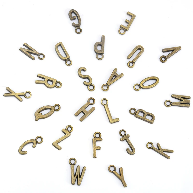 

26Pcs Zinc Alloy Plated Antique Bronze Color Alphabet Letter Tone "A-Z " Charms Beads For DIY Jewelry Making