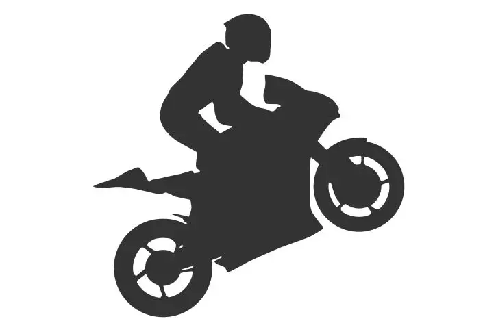 Молодой человек стоя и езды на мотоцикле виниловые наклейки автомобиль для кузов