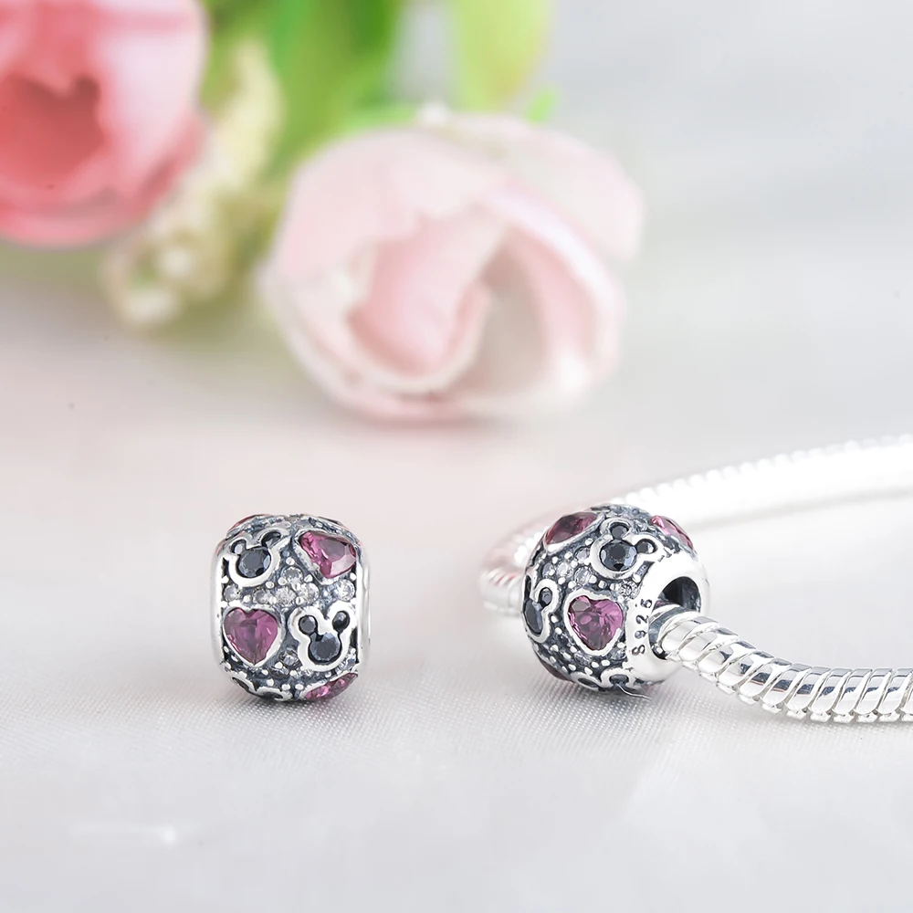Suplush Sparkling CZ Hearts Charm Antique 925 Sterling Silver Beads Fit Bracelet Pendants Making Jewelry Accessories PSMB0201 | Украшения и