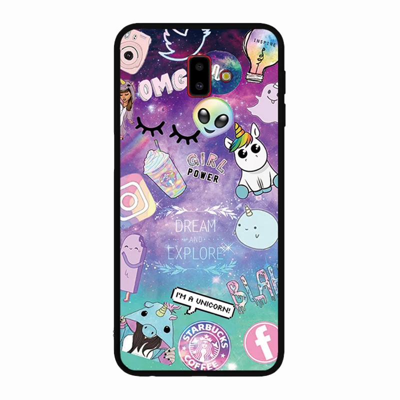 Мягкий силиконовый черный чехол для samsung Galaxy J4 J6 Plus J3 J5 J7 2017 Прочный с рисунком |