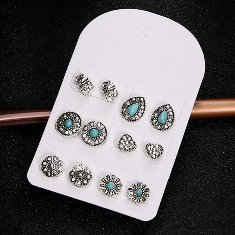 6 пар/уп. богемные модные серьги-гвоздики в виде слона с резным цветком для женщин