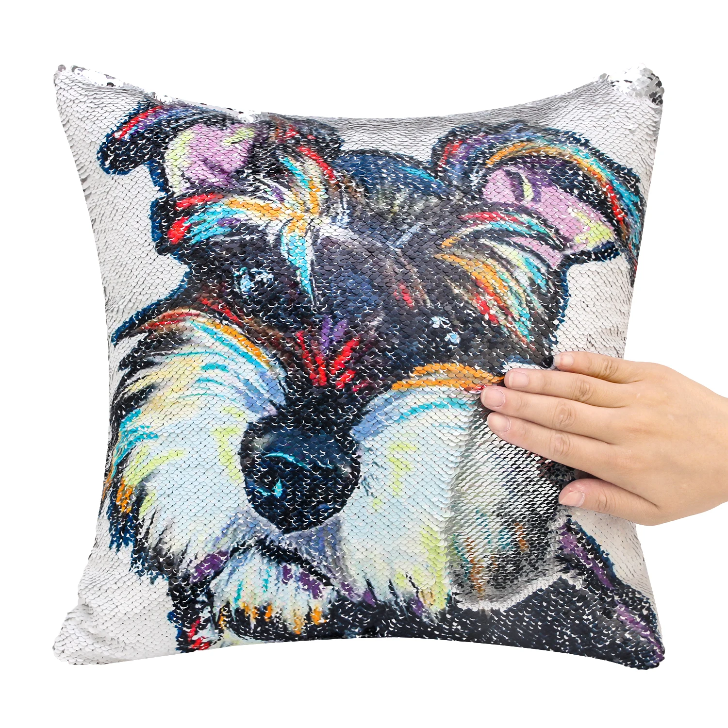 

Cute Pet Dog Sequin Pillow Cover 40*40cm Cushion Cover Schnauzer Pillows Cases Home Decor Cushion Covers