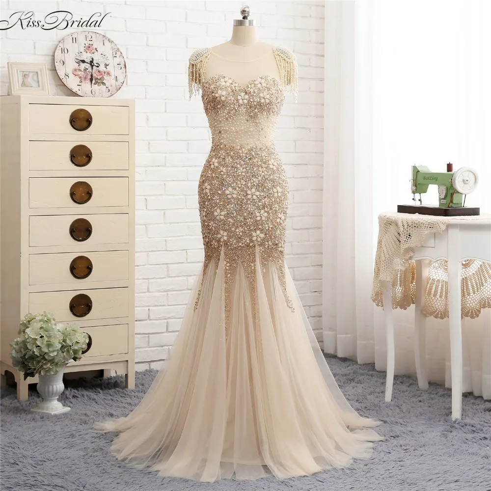 Новые красивые длинные тюлевые вечерние платья 2018 с открытой спиной Украшенные