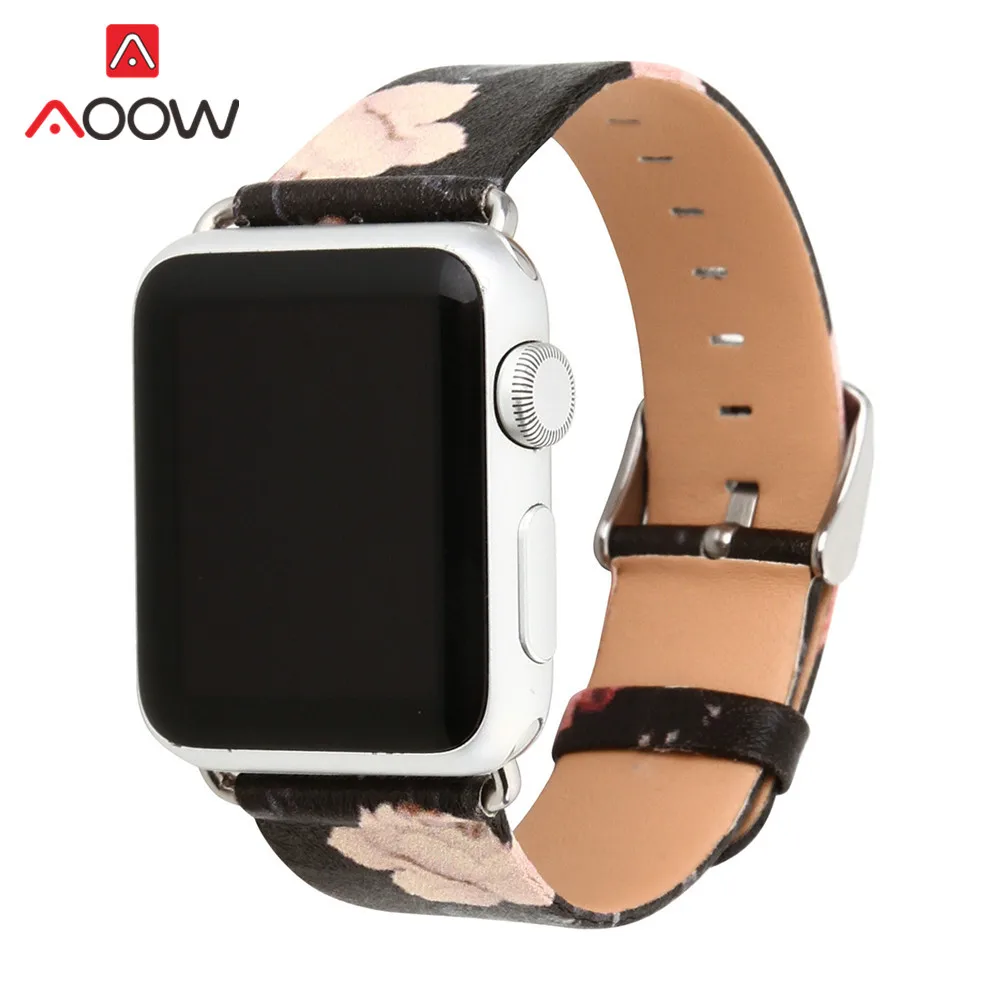 Кожаный ремешок для часов с цветочным принтом для Apple Watch 38 мм 42 мм 44 сменный Браслет в стиле ретро с белой розой для iwatch 12 3 4