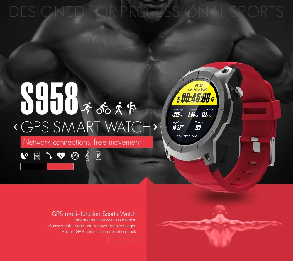 ABAY Новые Bluetooth S958 GPS многофункциональные спортивные часы MTK2503 монитор сердечного