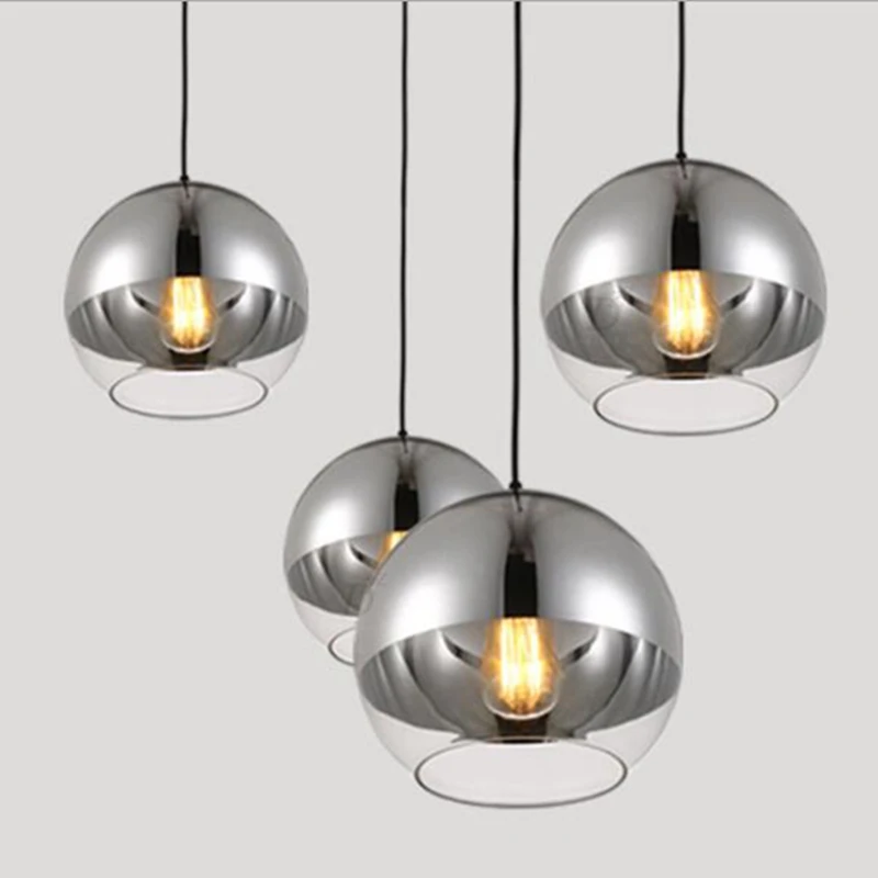 

LuKLoy Modern Pendant Light Silver Glass Ball Pendant Lamp Kitchen Island Hanging Lamp Loft Bedside Suspension Lighting Fixtures