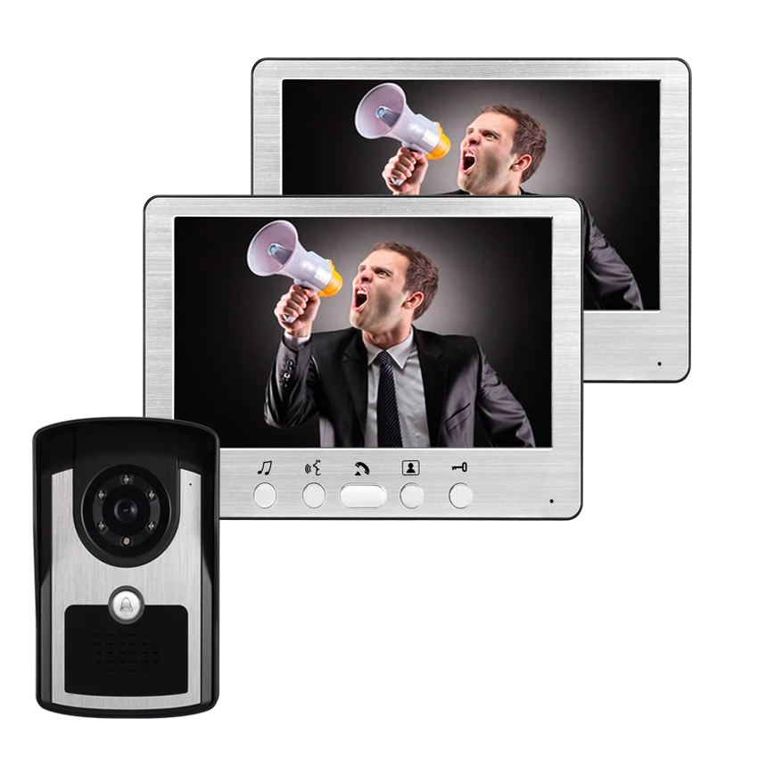 Система видеонаблюдения YobangSecurity дверной звонок 7 дюймов 2 монитора 1 ИК камера