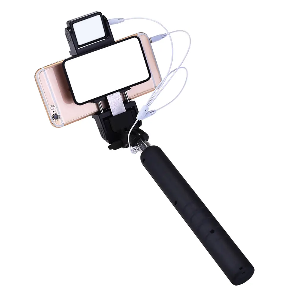 Мини раздвижной ручной монопод проводное зеркало селфи палка со светодиодной
