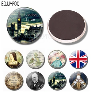 Магнит на холодильник из Англии, Биг-Бена, сувенир британского Лондона, карта флага Великобритании, Элизабет Черчилль, 30 мм, стеклянный магнит на холодильник